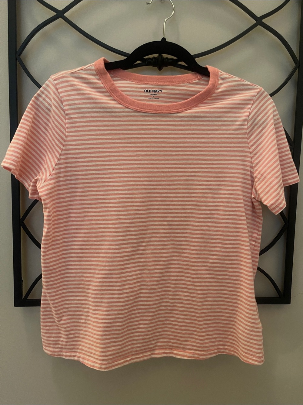 Old Navy Pink and White Striped Short Sleeve Tee